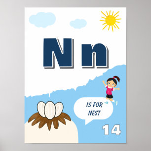 Buntes Alphabet-Lernposter Buchstabe N Poster