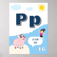 Buntes Alphabet-Lernposter Buchstabe P