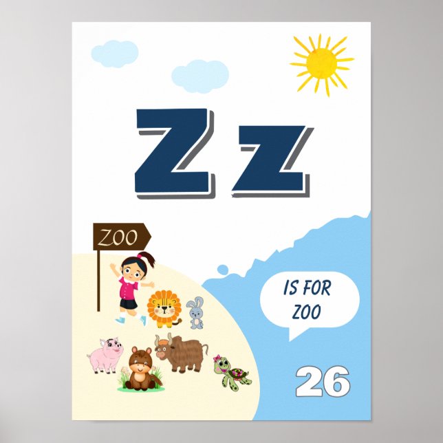 Buntes Alphabet-Lernposter Buchstabe Z Poster (Vorne)