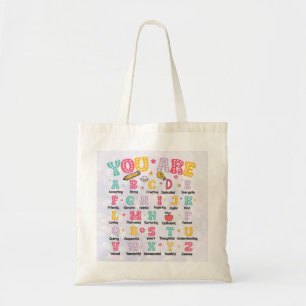Buntes Alphabet Positiver Text Zurück zur Schule Tragetasche