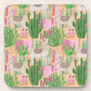 Buntes Aquarell-Lama-Muster Getränkeuntersetzer