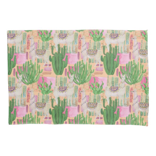 Buntes Aquarell-Lama-Muster Kissenbezug (Vorderseite-Links)