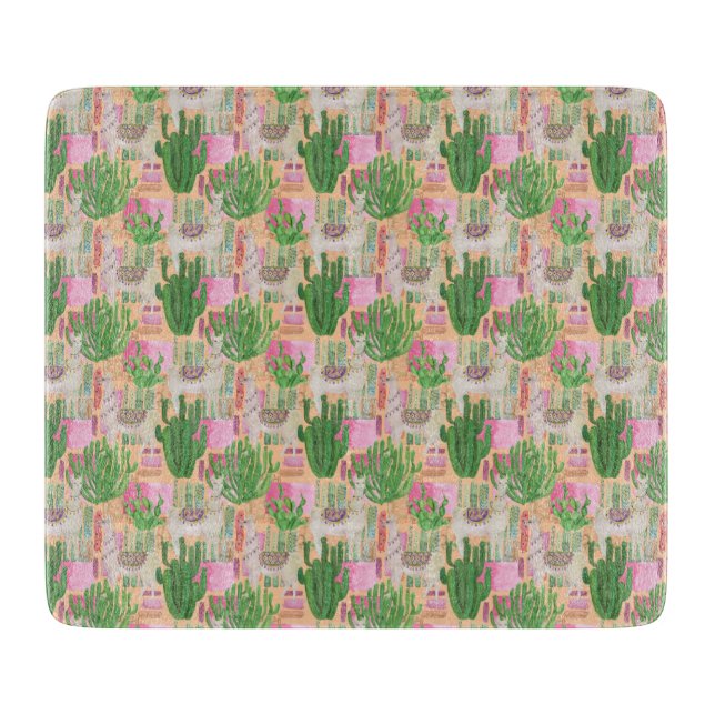 Buntes Aquarell-Lama-Muster Schneidebrett (Vorderseite)