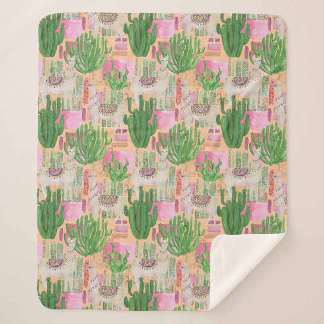 Buntes Aquarell-Lama-Muster Sherpadecke (Vorderseite)