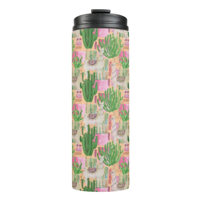 Buntes Aquarell-Lama-Muster Thermosbecher (Vorderseite)