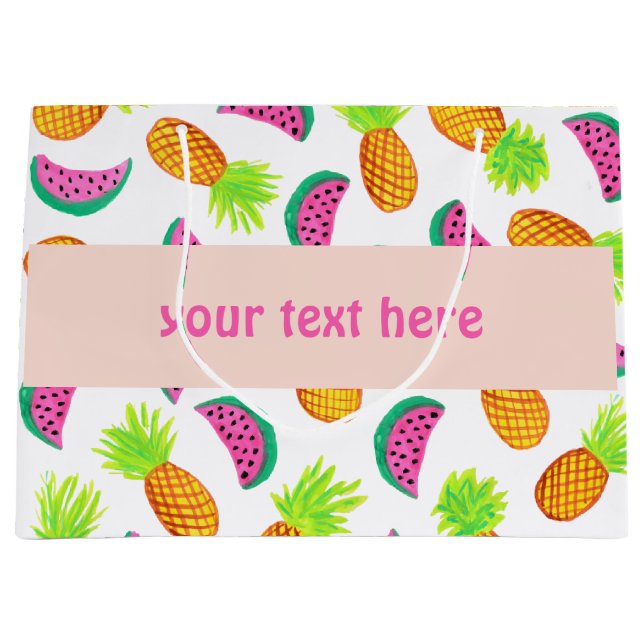 buntes Aquarellananas-Wassermelonemuster Große Geschenktüte (Vorderseite)