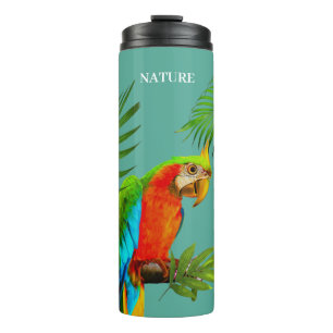 Buntes Ara-Vogel- & Palmwedel-Motiv Thermosbecher