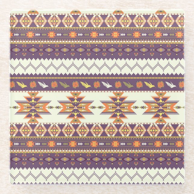 Buntes aztekisches Muster Glasuntersetzer (Vorderseite)