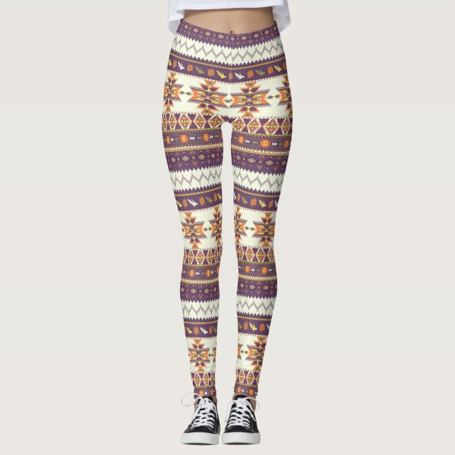 Buntes aztekisches Muster Leggings (Vorderseite)