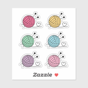 Buntes Ball aus Spinngarn, Set von 6 Jahren Aufkleber