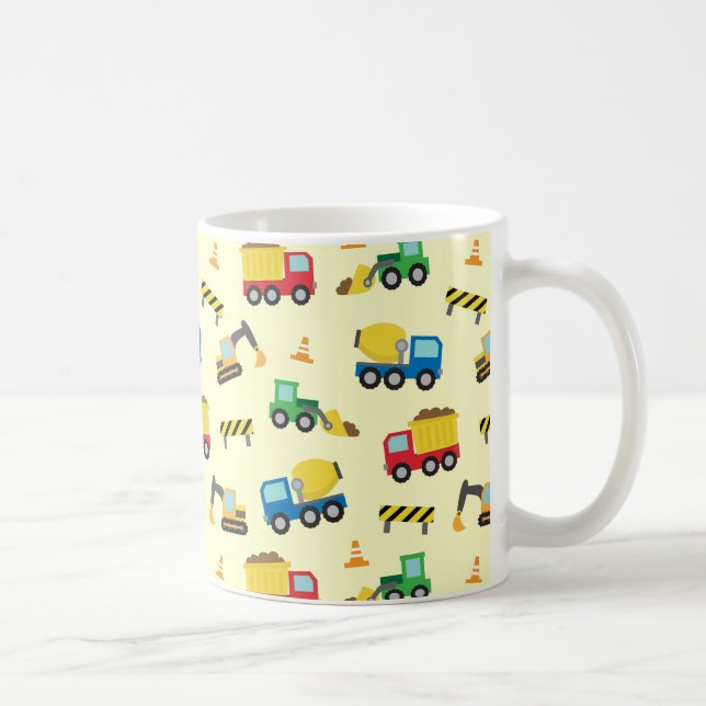 Buntes Bau-Fahrzeug-Muster für Jungen Kaffeetasse (Rechts)