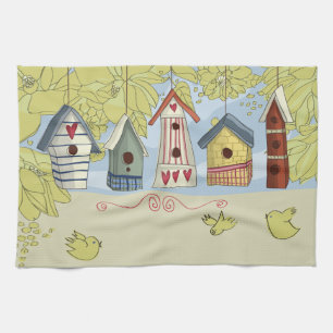 Buntes Birdhouses-Geschirrtuch, horizontal Handtuch