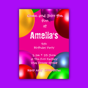 Buntes Birthday Balloon Party Einladung