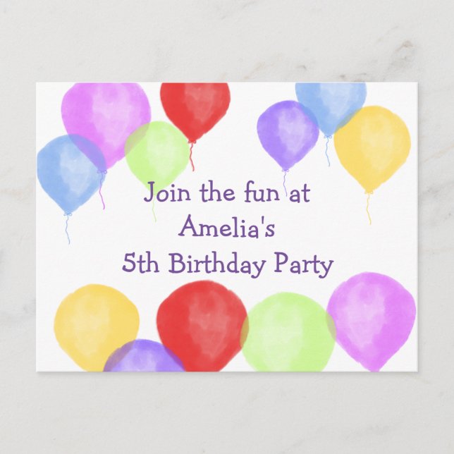 Buntes Birthday Balloon Party Postkarte (Vorderseite)