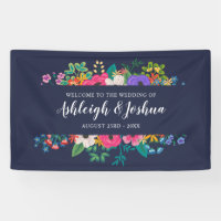 Buntes Blumen-Marine-Blau-Hochzeits-Willkommen