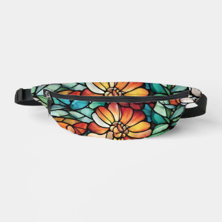 Buntes Blumen-Stirntuch mit Buntglas-Optik Bauchtasche
