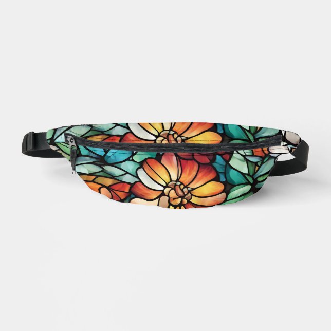 Buntes Blumen-Stirntuch mit Buntglas-Optik Bauchtasche (Vorderseite)