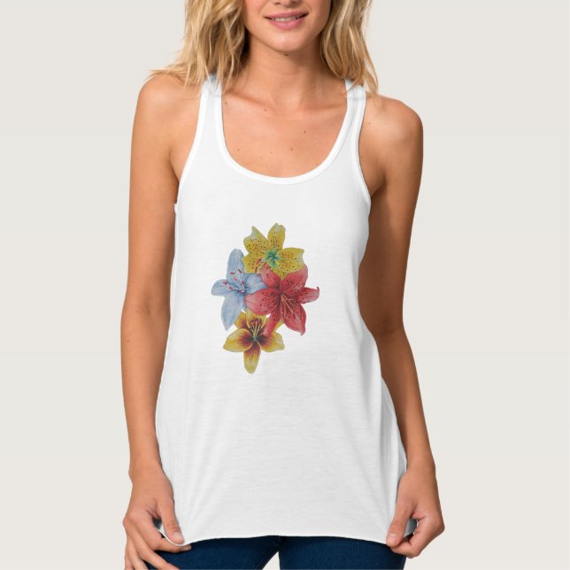 buntes Blumenbild hübscher LilienBlume Tank Top (Vorderseite)