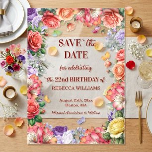Buntes Blumendesign zum 22. Geburtstag - Save the Acryleinladungen