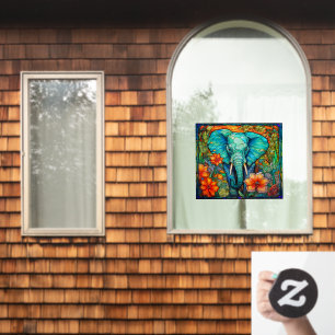 Buntes Blumenelefanten-Faux-Buntglas Fensteraufkleber