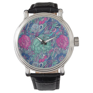 Buntes Blumengekritzel-Muster Armbanduhr