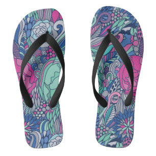 Buntes Blumengekritzel-Muster Flip Flops