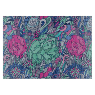 Buntes Blumengekritzel-Muster Schneidebrett