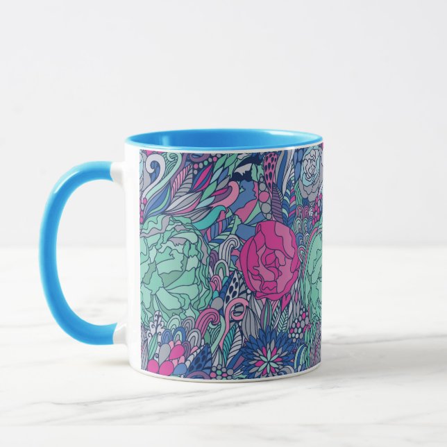 Buntes Blumengekritzel-Muster Tasse (Links)