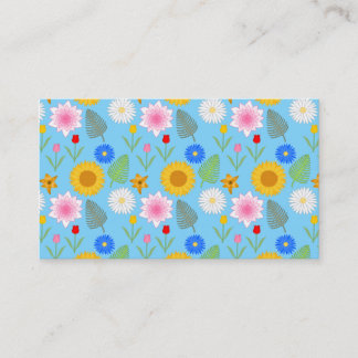 Buntes Blumenmuster auf Blau Visitenkarte