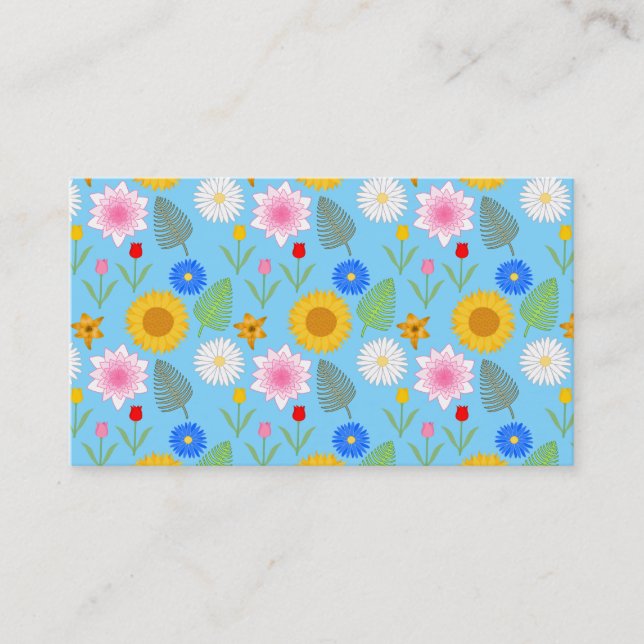 Buntes Blumenmuster auf Blau Visitenkarte (Vorderseite)