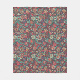 Buntes Blumenmuster im Cartoon-Stil Fleecedecke