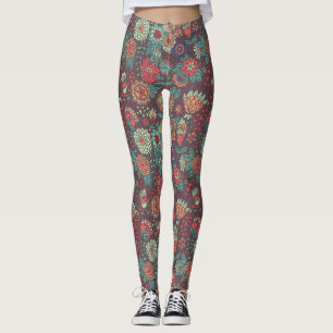 Buntes Blumenmuster in der Cartoonart Leggings