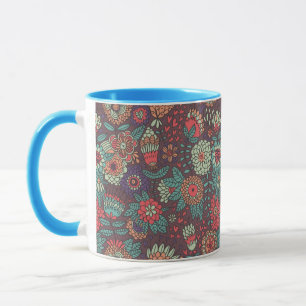 Buntes Blumenmuster in der Cartoonart Tasse