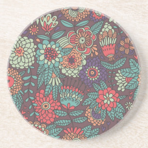 Buntes Blumenmuster in der Cartoonart Untersetzer