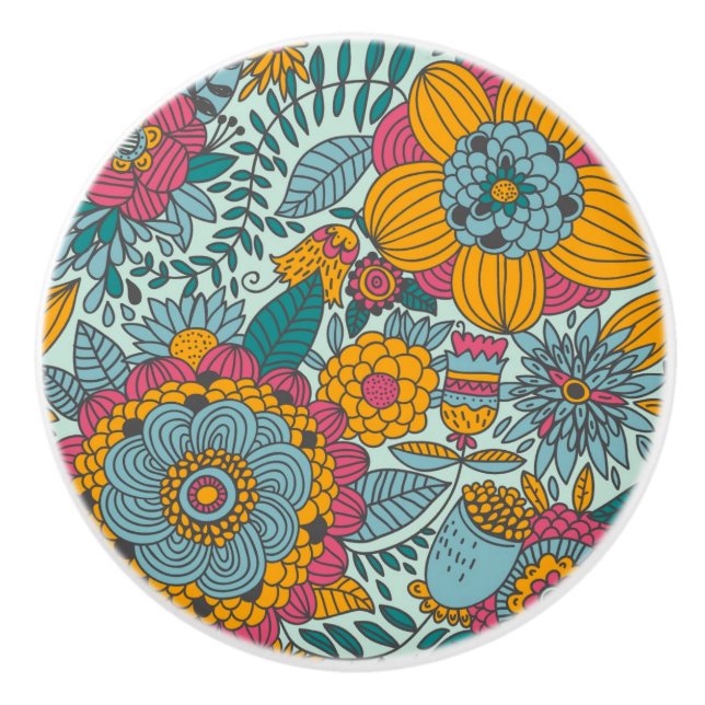 Buntes Blumenmuster Keramikknauf (Vorderseite)