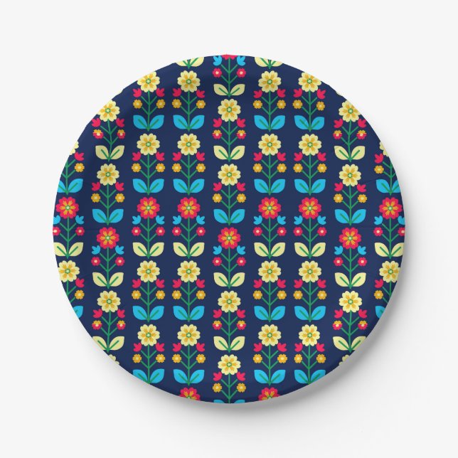 Buntes Blumenmuster Pappteller (Vorderseite)