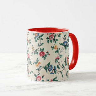 Buntes Blumenmuster, roter Besatz, Tasse