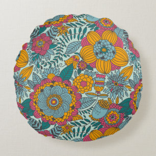 Buntes Blumenmuster Rundes Kissen