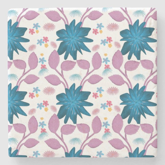 Buntes Blumenmuster Steinuntersetzer (Vorderseite)