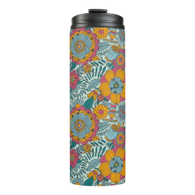 Buntes Blumenmuster Thermosbecher (Vorderseite)