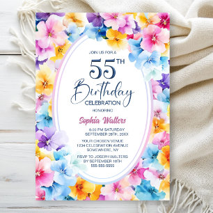 Buntes Blumenoval 55. Geburtstagsparty Einladung