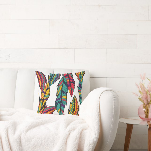 buntes bohfarbiges Blätter Muster Kissen (Liege)