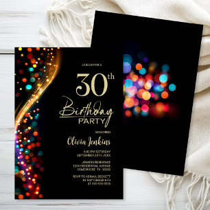 Buntes Bokeh 30. Geburtstag Party Einladung