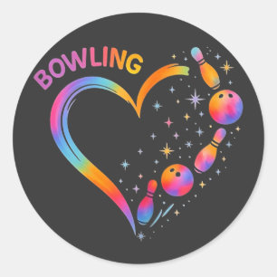 Buntes Bowling-Herz Bowling-Pin-Liebhaber Bowler Runder Aufkleber