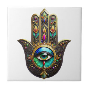 Buntes Braun Gold Hamsa Regenbogenfarbe Drittes Au Fliese