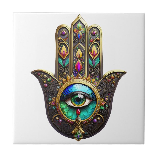 Buntes Braun Gold Hamsa Regenbogenfarbe Drittes Au Fliese (Vorderseite)