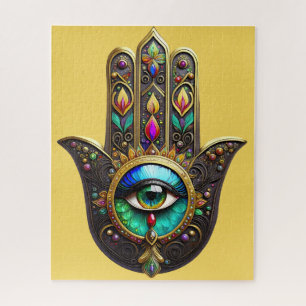 Buntes Braun Gold Hamsa Regenbogenfarbe Drittes Au Puzzle