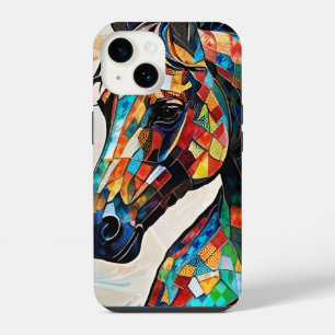 Buntes Buntglas-Mosaik-Pferd 15 iPhone 14 Hülle