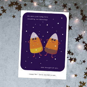 Buntes Candy Corn Duo "Wir zählen unsere Segnungen Feiertagskarte