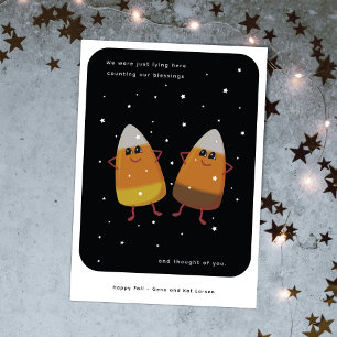 Buntes Candy Corn Duo "Wir zählen unsere Segnungen Feiertagskarte